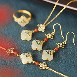 Blossoming Charm Natural Nephrite Jewelry Set