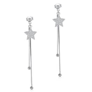sterling silver long star dangle earrings