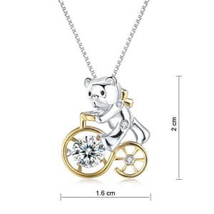 Bear Ride Bicycle Sterling Silver Pendant Necklace