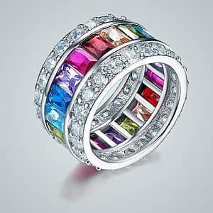 multi color stone sterling silver ring