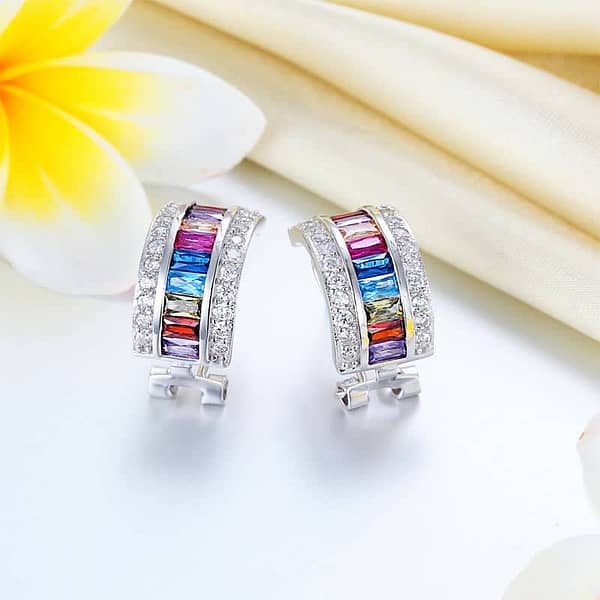 Multi-color Sterling Silver French Clip Earrings