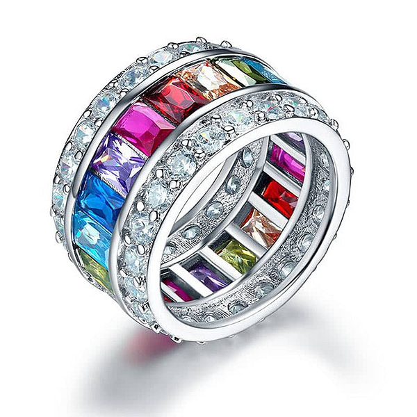 multi-color stoned sterling silver ring