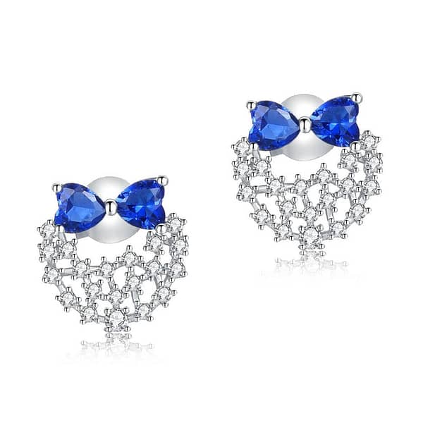 Blue Bow Sterling Silver Stud Earrings