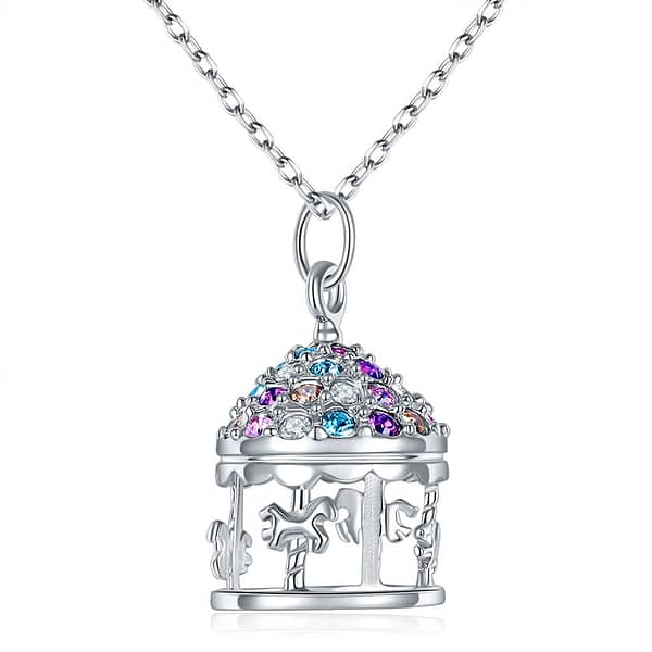 Multi-Color Merry-Go-Round Sterling Silver Pendant Necklace