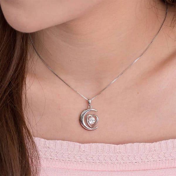 Crescent Moon Heart Sterling Silver Pendent Necklace