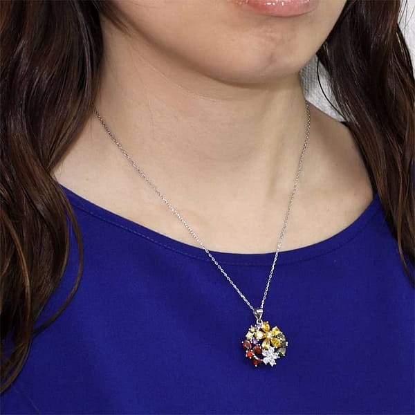 Multi-Color Topaz Flower Sterling Silver Pendant Necklace