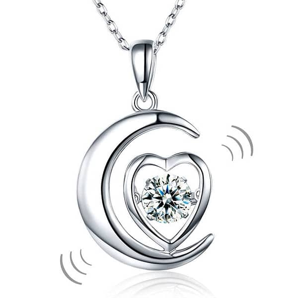 Crescent Moon Heart Sterling Silver Pendent Necklace