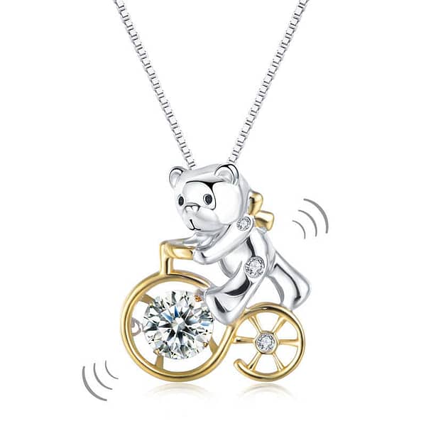 Bear Ride Bicycle Sterling Silver Pendant Necklace