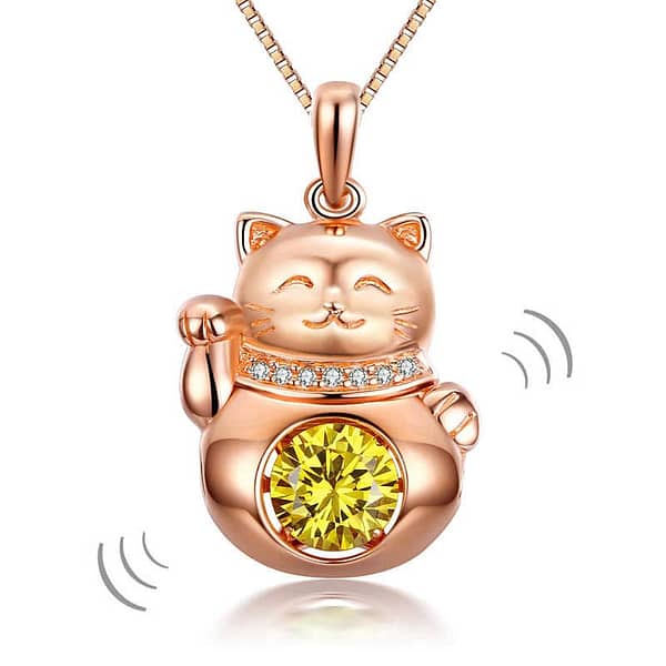 Lucky Cat Rose Gold Plated Sterling Silver Necklace
