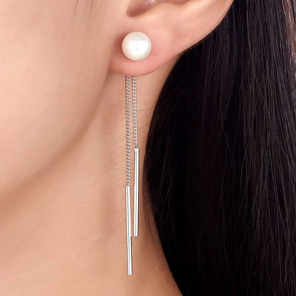 Pearl Drop Sterling Silver Long Tassel Earrings
